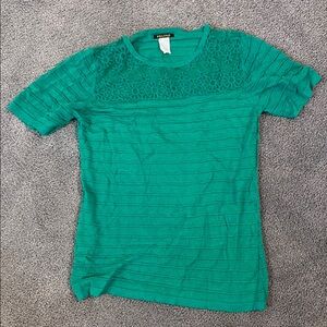 NWOT-Feline Teal Green Short Sleeve Top with Lace Detail. Size XL